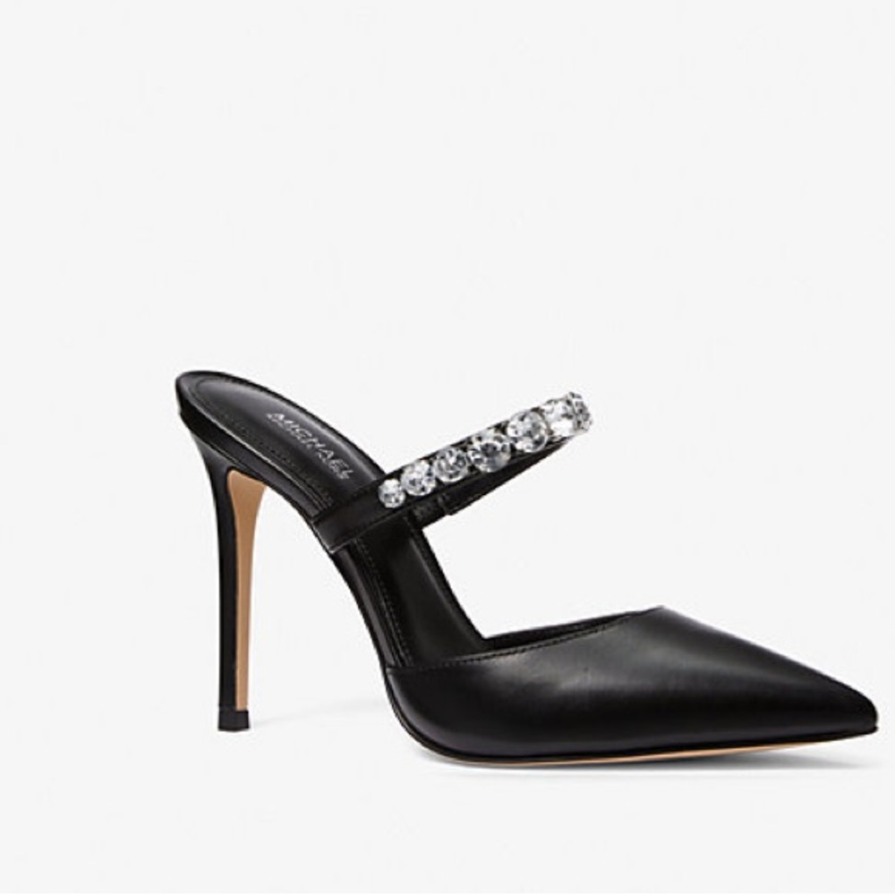MICHAEL  Kors Jessa Pointed Toe Pump Shoes embellished black leather mule 6.5